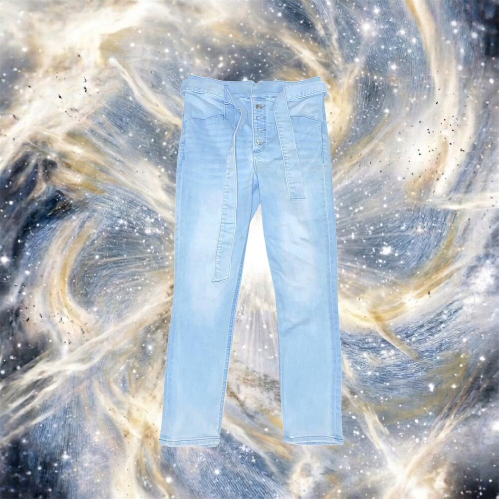 Express Super High Rise Button Fly Belted Cropped Legging Jeans Size 6
